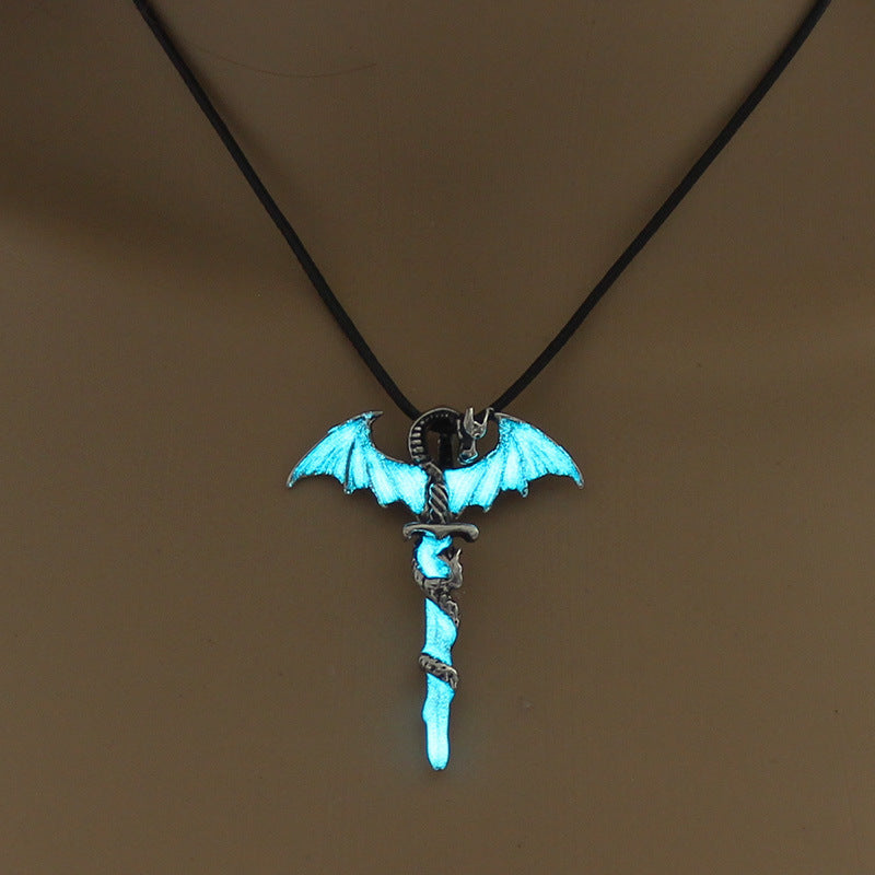 Fashion Trendy Men's Domineering Luminous Flame Dragon Necklace