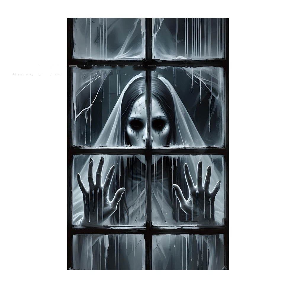 3D Holiday Halloween Horror Witch Window Cover Family Party Decoration Witch Zombie Ghosts Super Terrifying Photo Studio Backdrop Door Window Hanging Banner